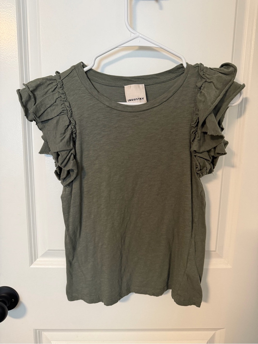 Industry Olive Green Ruffle Sleeve Women’s Top in XS
